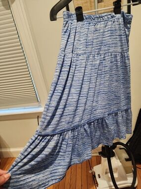 Metro Wear Blue Marled High-Low Ruffle Skirt